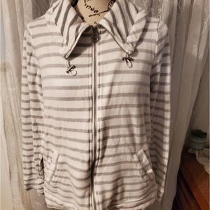 𝅺Michael Kors gray & white striped zip up jacket sz med